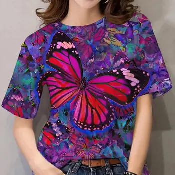 Модные футболки с 3D-принтом в виде бабочек, уличная одежда, женские футболки, топы, футболки оверсайз, повседневная летняя одежда Y2k для девочек