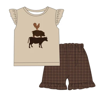 Летняя одежда для маленьких девочек, комплект коротких штанишек в полоску с вышивкой животных, комплект детской одежды для малышей, бутик для младенцев