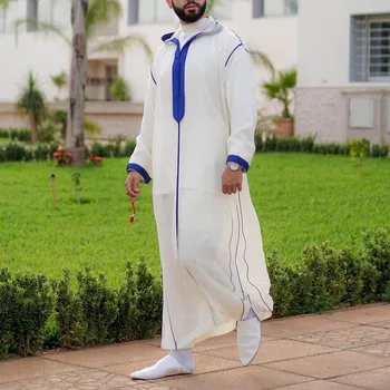 Мужские Приталенные Мусульманские комплекты Jubba Thobe Fanshon Белая Мужская одежда Халат Рубашка