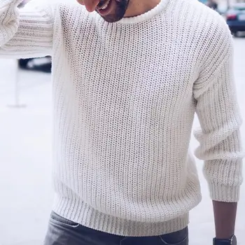 Мужские свитера, однотонный свитер с круглым вырезом, мужской вязаный пуловер с длинным рукавом, мужские свитера, мужская одежда, homme ropa hombre