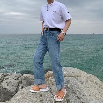Новые мужские джинсы-скинни Стрейч, модные повседневные брюки из хлопчатобумажного денима, мужские Корейские брюки, уличная брендовая мужская одежда F22