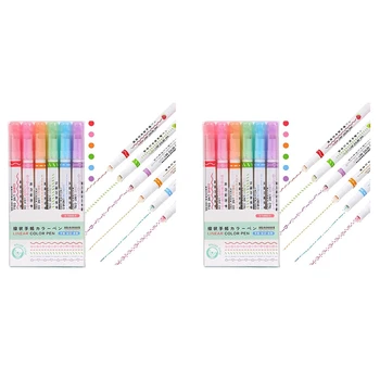 Набор из 12 предметов для подсветки изгибов с 6 ручками различной формы, разноцветными ручками для подсветки изгибов, хайлайтером различных цветов.
