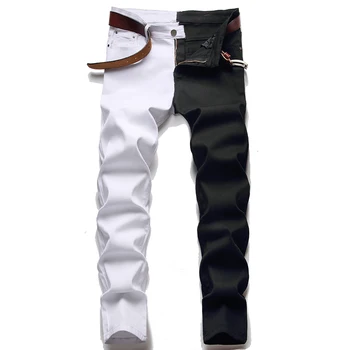 Модные джинсы с новой строчкой, микроэластичные прямые мужские джинсы двухцветного дизайна, уличная мода на деним