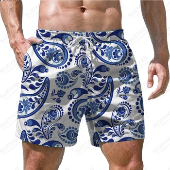 Летние мужские шорты Пляжные Брюки С красочным рисунком 3D-печати в Гавайском пляжном стиле для отдыха, мужские домашние баскетбольные шорты на завязках