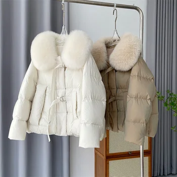 Зимняя женская роскошь Для пальто с меховым воротником, удобный темперамент из гусиного пуха, Корейское утолщенное пальто, очаровательное женское пальто’