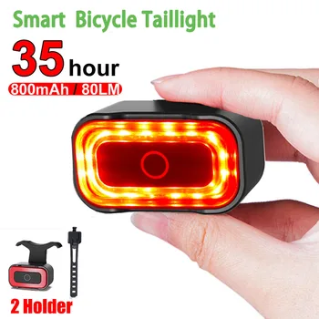 Умный Задний фонарь для велосипеда, Красный задний фонарь, Интеллектуальное распознавание торможения, Автоматический запуск / остановка, Зарядка через USB, Аксессуары для велоспорта сзади