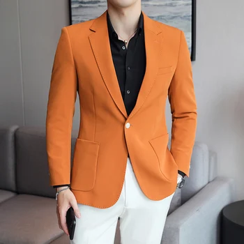 Весенний мужской оранжевый повседневный пиджак 2023 года, большой размер, яркий костюм, платье для ведущего банкета, S-5XL, полный размер