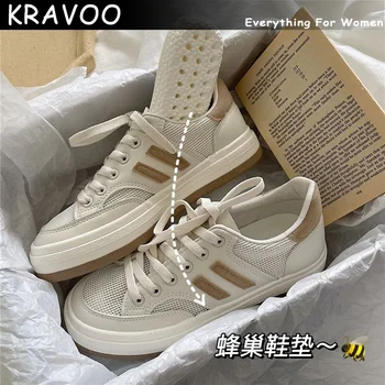 KRAVOO Женская белая Корейская повседневная парусиновая спортивная обувь на плоской подошве, кроссовки на платформе, осенние кроссовки для бега, весенние резиновые вулканизированные кроссовки 2023 года выпуска
