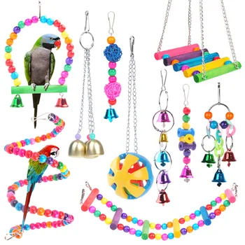 Игрушки для птичьих клеток для попугаев, деревянные качели для птиц, надежный жевательный мостик для прикуса, игрушки для попугаев в форме деревянных бусин, игрушки для птиц