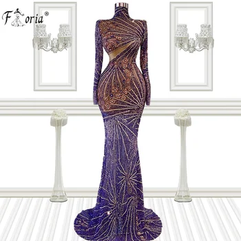 Вечерние платья Illusion с длинным рукавом 2021 от Кутюр с высоким воротом, расшитое бисером платье Русалки для выпускного вечера, вечернее платье vestidos