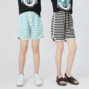 Повседневные шорты для девочек 2023 Корейская версия Летний дизайн в полоску Хлопчатобумажные Дышащие Детские спортивные Короткие брюки для детей 4-13 лет