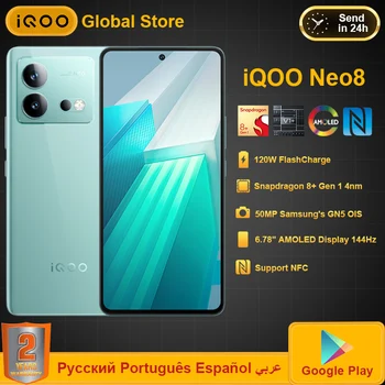 Оригинальный Мобильный Телефон VIVO iQOO Neo8 Neo 8 Snapdragon 8 + Gen1 6,78 144 Гц 1,5 K AMOLED 5000 мАч 120 Вт SuperCharge 50MP NFC Смартфон
