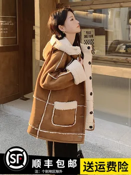Двусторонняя бархатная куртка с большими лацканами из овечьего кроя для женщин из искусственного меха one piece 2022, новый мех