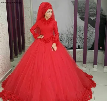 Мусульманское красное свадебное платье с длинными рукавами, официальная одежда, свадебные платья на заказ, большие размеры