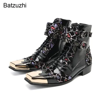 Batzuzhi/ Новинка 2023 года; мужские ботинки в стиле Панк; черные ботильоны из натуральной кожи для мужчин с застежкой-молнией; Рыцарские/вечерние ботинки; Мужские!