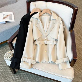 Модные Элегантные пальто с отложным воротником и длинным рукавом, однотонные куртки с поясом, Лоскутная женская одежда Оверсайз, универсальные топы 90-х годов