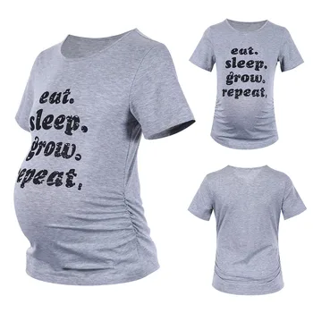 Повседневная футболка для беременных, летняя Серая футболка с буквенным принтом и короткими рукавами, блузка, одежда для беременных, топы для беременных, пуловер