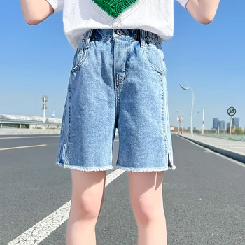 Детские короткие джинсы от 4 до 16 лет, Летние детские джинсовые шорты для подростков, плавки для девочек, свободная повседневная одежда в корейском стиле для подростков