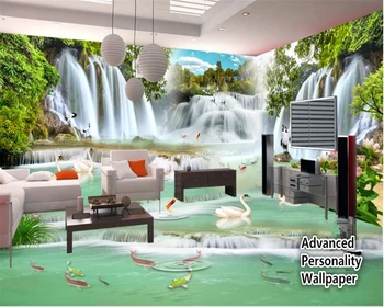 beibehang 3D зеленый натуральный лесной водопад, фон для аншлага, модные утолщенные персонализированные обои papel de parede 3d