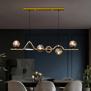 Скандинавская светодиодная люстра с черным стеклянным шаром для гостиной, столовой, кухни, современного дома, внутреннего потолочного подвесного светильника E14, подвесного светильника