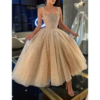 Новая мода 2023, квадратный воротник, блестящее кружевное вечернее платье с бисером, сшитое на заказ, бальное платье, платья для выпускного вечера с шампанским