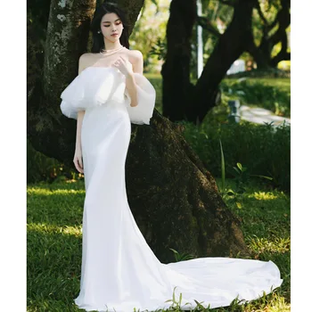 Свадебные платья для женщин 2023 С придворным шлейфом, Простое свадебное платье Русалки с расклешенными рукавами, vestido de noiva