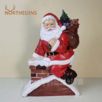 Фигурки Санта-Клауса из смолы NORTHEUINS, взбирающегося по дымоходу, для интерьера, рождественские куклы, Рождественские украшения, Новогодние подарки для детей.
