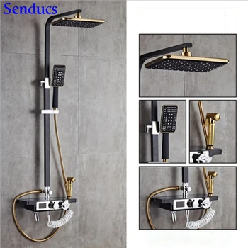 Набор для душа Senducs Black Digital из европейского золота, биде для ванной комнаты, качественная латунная душевая система, роскошный набор для душа из черного золота