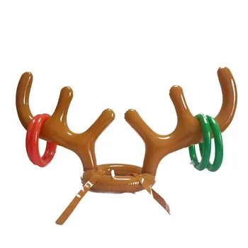 Надувной Санта в забавной шляпе с оленьими рогами, подбрасывающий кольцо на Рождественскую праздничную вечеринку, игровые принадлежности, игрушки