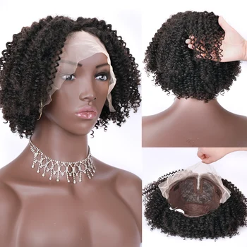 14-дюймовый короткий афро кудрявый кудрявый HD кружевной парик со средним пробором из 100% настоящих человеческих волос для афроамериканского кудрявого парика 180% плотности
