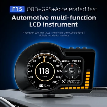 Автомобильный головной дисплей F15 HUD-дисплей OBD2 GPS двухсистемный автомобильный датчик, спидометр, функция сигнализации, Автомобильные электронные аксессуары