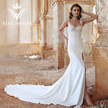 Свадебное платье ALEX NOVIAS Mermaid 2023 С Потрясающими Бретельками-Спагетти И Аппликациями Из Струящегося Атласа С блестками, Свадебное Платье Vestidos De Novia