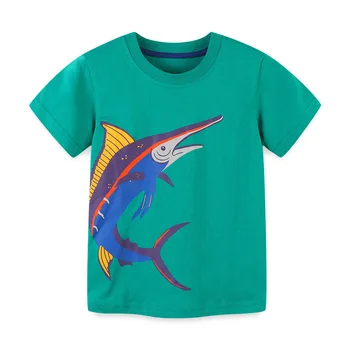 ZWY2155 Детские летние футболки из хлопка с мультяшным принтом, футболки с коротким рукавом для мальчиков, топы в полоску для девочек, одежда для малышей