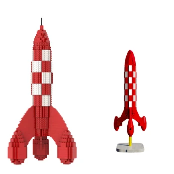 BuildMOC Adventure Travel Moon Red Rocket Buliding Block Kit Окрашенные Космические Ракетные Кирпичи Мозговая Игра Собрать Игрушки Подарок На День Рождения