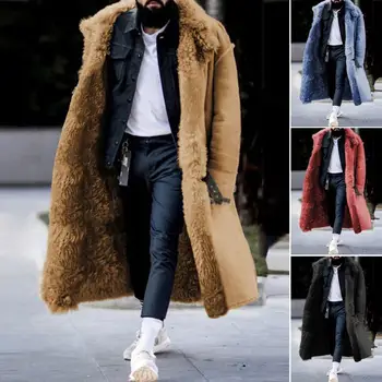 Модное мужское зимнее пальто длины миди, мужское пальто из искусственного меха, Цветостойкое, до середины икры, теплое зимнее пальто