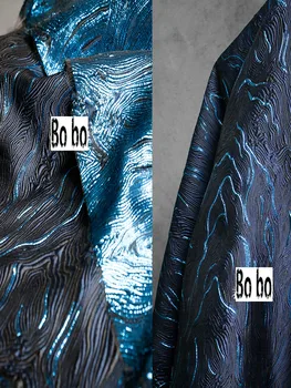 Глубоководный креативный мерцающий синий с трехмерной текстурой жаккард, картина маслом, пальто, брюки, ткань для платья