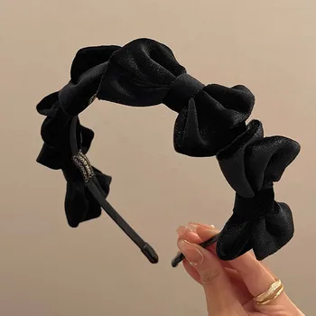 Модный Бархатный черный обруч для волос с бантом, Винтажные и элегантные волосы с высоким черепом, универсальные Аксессуары для волос