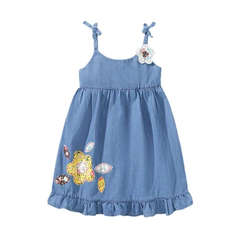 Летняя одежда для маленьких девочек 2023, джинсовое платье-комбинация с прекрасными цветами, милое и комфортное для девочек 2-8 лет