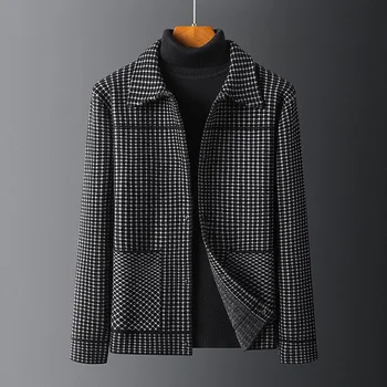 2023 осень и зима, высококлассный дизайнерский бренд, вязаная куртка с лацканами, мужское шерстяное пальто в клетку, трендовый красивый свитер, кардиган, пальто