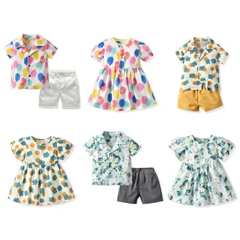 Baywell/Одинаковая одежда для брата и сестры, летний комплект джентльменских шорт для мальчиков и девочек + платье с цветочным принтом для девочек