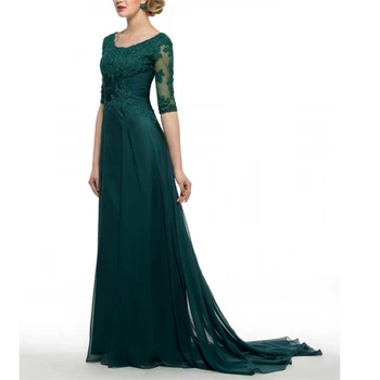 Элегантные зеленые женские платья с короткими рукавами, аппликации из зеленого шифона, блестки, бисероплетение, шлейф, длинные платья для матери невесты