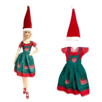 Рождественская одежда, 1 шт., Зеленый костюм Санты для куклы Барби, аксессуары для косплея, платье + Красная шляпа, 1/6 куклы, забавные игрушки для детей