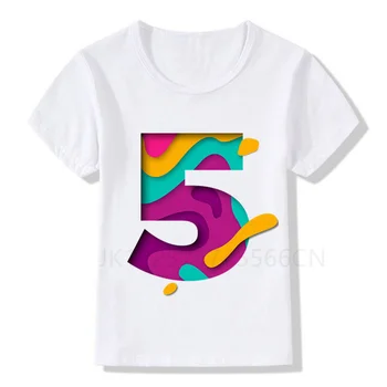 Милая красочная футболка с цифрами на день рождения для детей 1-9, Футболки для вечеринки по случаю дня рождения Для мальчиков и девочек, забавный подарок, футболка в подарок