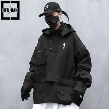 Мужская куртка Hi Street Techwear, модная уличная одежда, тактическое пальто с капюшоном, верхняя одежда-карго, Съемный жилет, топы в стиле хип-хоп большого размера