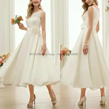 Шифоновые свадебные платья с перьями, свадебные платья чайной длины А-силуэта с поясом vestido de noiva