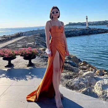 Вечерние платья ANGELSBRIDEP Beach Mermaid 2022 с высоким боковым разрезом на бретельках-спагетти с пятнами Vestidos De Noche Robes De Soirée