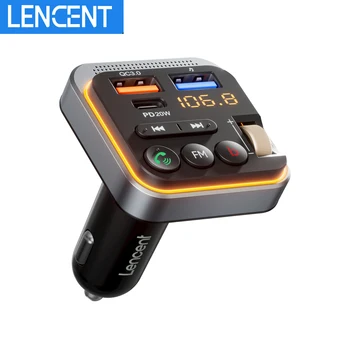 Автомобильный Адаптер LENCENT Bluetooth 5,0 FM-Передатчик с Быстрым Зарядным Устройством PD 20 Вт и QC3.0 HiFi Bass Sound и Адаптером Беспроводного Микрофона