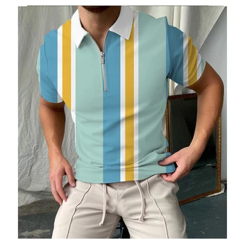 Мужская рубашка-поло с отворотом, одежда на молнии с графическим 3D принтом, спортивная повседневная футболка