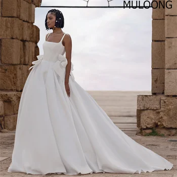 Элегантное Свадебное платье MULOONG с квадратным вырезом на бретельках, без рукавов, с цветами, трапециевидной формы, с открытой спиной, длиной до пола, со шлейфом, Новинка 2023 года