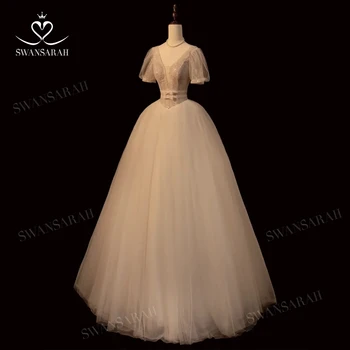 Блестящее Свадебное платье С V-образным вырезом 2023, Трапециевидное Платье С открытой спиной, Пляжное Платье Принцессы Vestido De Novia SwanSarah XH68, Платье Невесты Размера Плюс